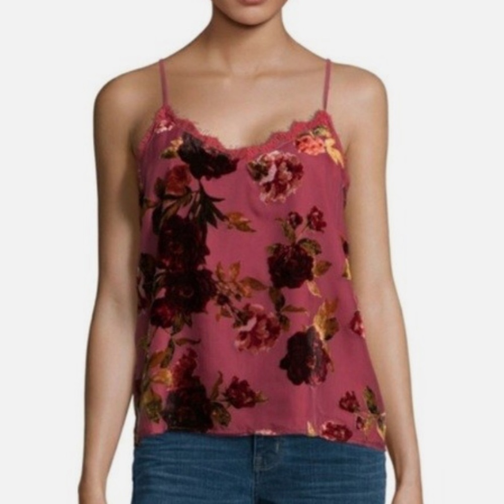 a.n.a Women's Floral Velvet Cami Top - Deep Rose